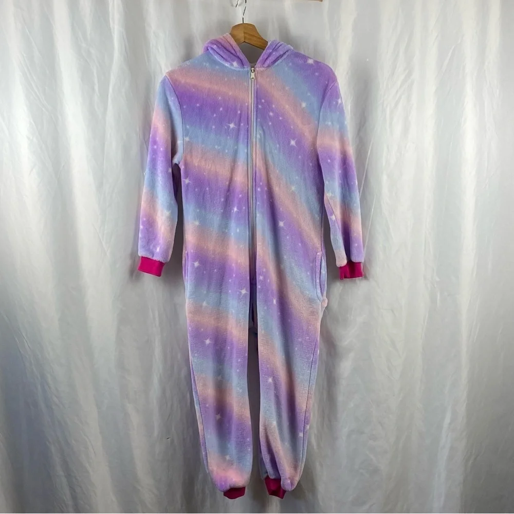 Girl Colorful Unicorn Starry Hooded Onesie Size Medium 7-8